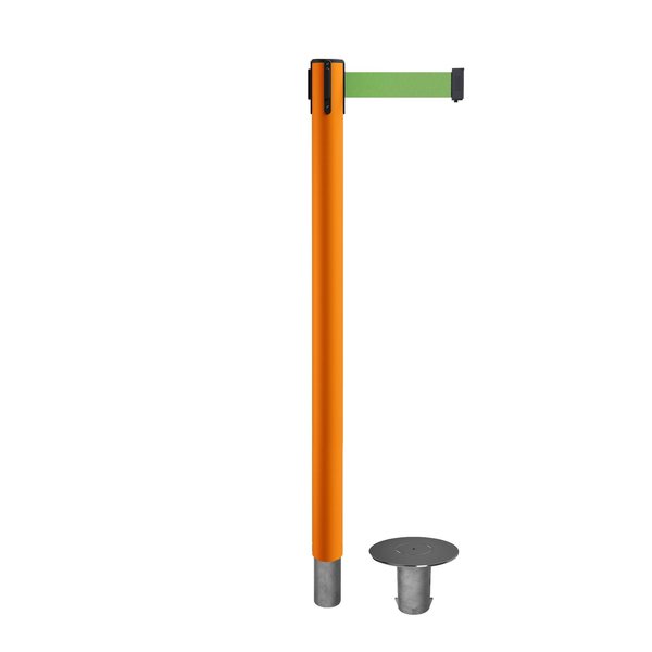 Montour Line Stanchion Belt Barrier Removable Base Orange Post 11ft.Lt Grn Belt MSX630R-OR-LGN-110